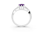 Pear Cut Amethyst Solitaire Ring in White gold with Interwoven Pavé Band and Prong Setting_3