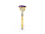 Pear Cut Amethyst Solitaire Ring in Yellow gold with Crossover Gallery and Round Pavé Band_2