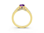 Pear Cut Amethyst Solitaire Ring in Yellow gold with Crossover Gallery and Round Pavé Band_3