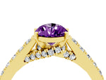 Pear Cut Amethyst Solitaire Ring in Yellow gold with Crossover Gallery and Round Pavé Band_4