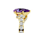 Pear Cut Amethyst Solitaire Ring in Yellow gold with Crossover Gallery and Round Pavé Band_5