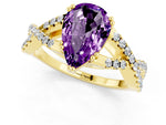Pear Cut Amethyst Solitaire Ring in Yellow gold with Interwoven Pavé Band and Prong Setting_1