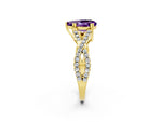 Pear Cut Amethyst Solitaire Ring in Yellow gold with Interwoven Pavé Band and Prong Setting_2