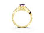 Pear Cut Amethyst Solitaire Ring in Yellow gold with Interwoven Pavé Band and Prong Setting_3