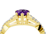Pear Cut Amethyst Solitaire Ring in Yellow gold with Interwoven Pavé Band and Prong Setting_4