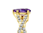 Pear Cut Amethyst Solitaire Ring in Yellow gold with Interwoven Pavé Band and Prong Setting_5