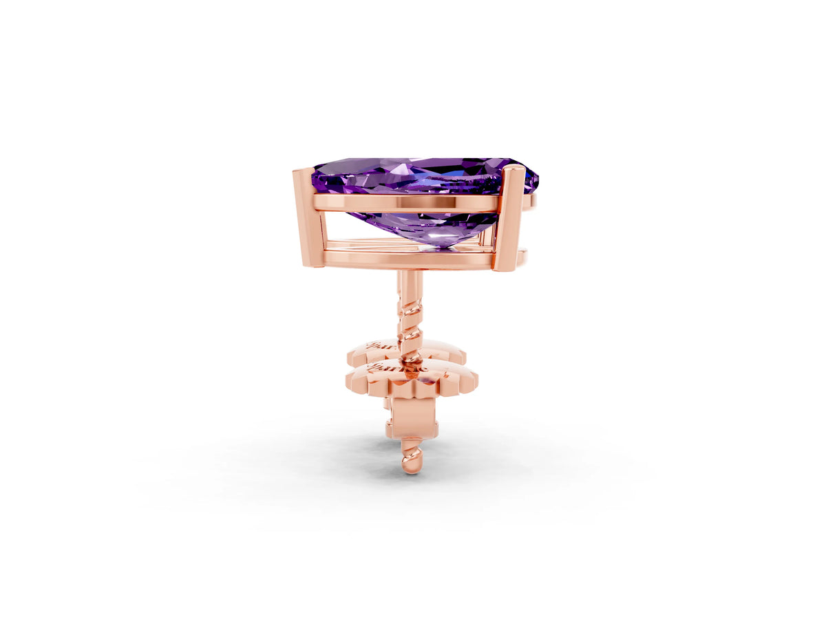 Pear Cut Amethyst Stud Earrings in Rose gold with Basket Setting_2