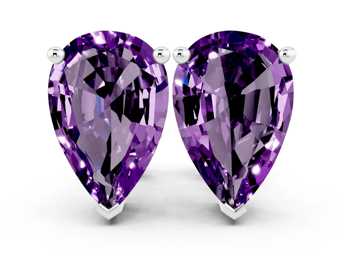 Pear Cut Amethyst Stud Earrings in White gold with Basket Setting