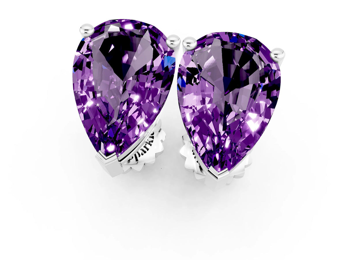 Pear Cut Amethyst Stud Earrings in White gold with Basket Setting_1