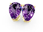 Pear Cut Amethyst Stud Earrings in Yellow gold with Basket Setting_1