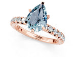 Pear Cut Aquamarine Pavé Solitaire Ring in Rose gold with Round Pavé Band and Prong Setting_1