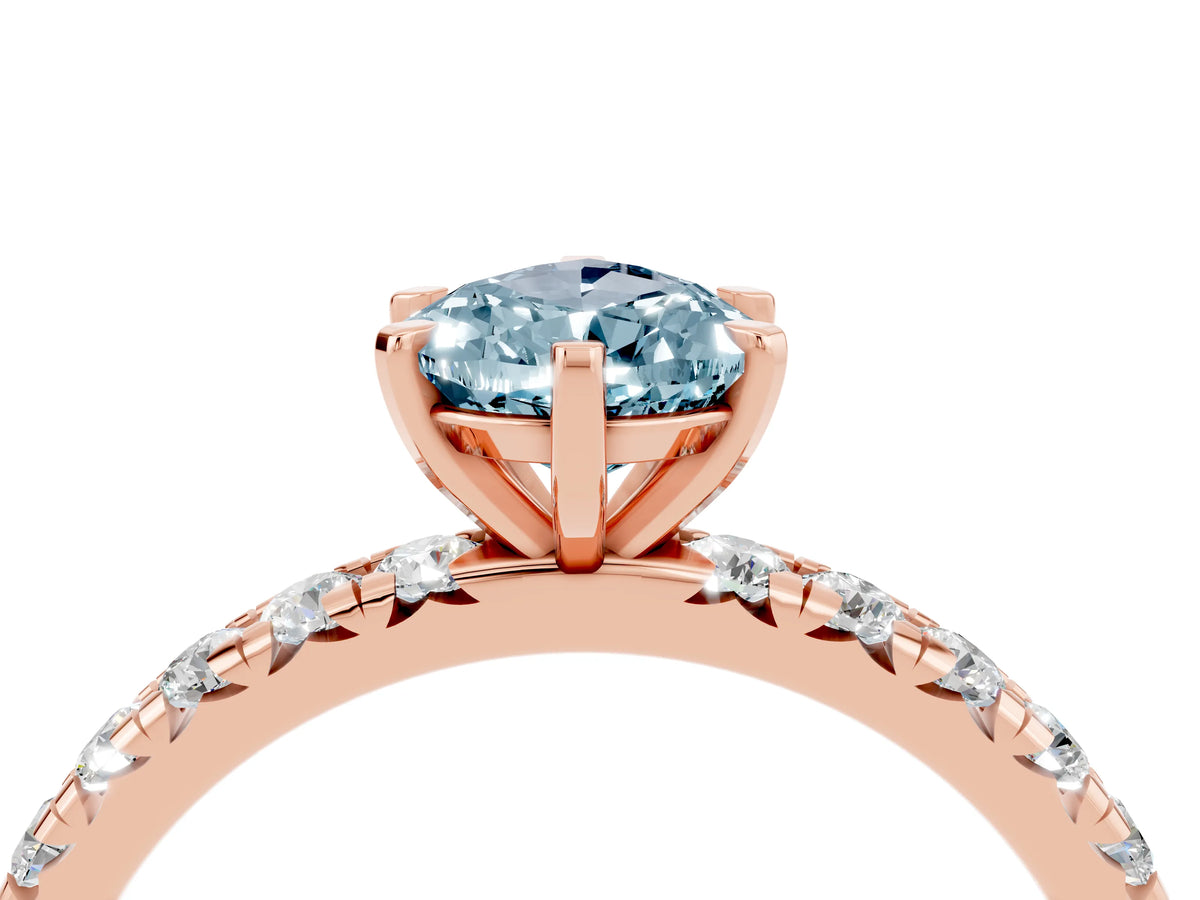 Pear Cut Aquamarine Pavé Solitaire Ring in Rose gold with Round Pavé Band and Prong Setting_4