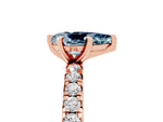 Pear Cut Aquamarine Pavé Solitaire Ring in Rose gold with Round Pavé Band and Prong Setting_5