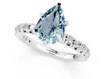 Pear Cut Aquamarine Pavé Solitaire Ring in Silver with Round Pavé Band and Prong Setting_1