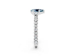 Pear Cut Aquamarine Pavé Solitaire Ring in Silver with Round Pavé Band and Prong Setting_2
