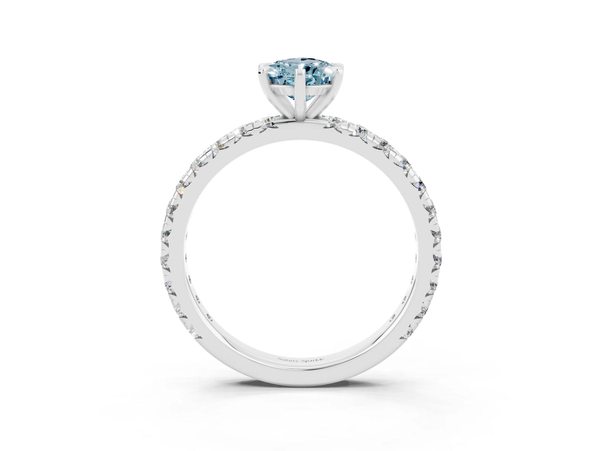Pear Cut Aquamarine Pavé Solitaire Ring in Silver with Round Pavé Band and Prong Setting_3