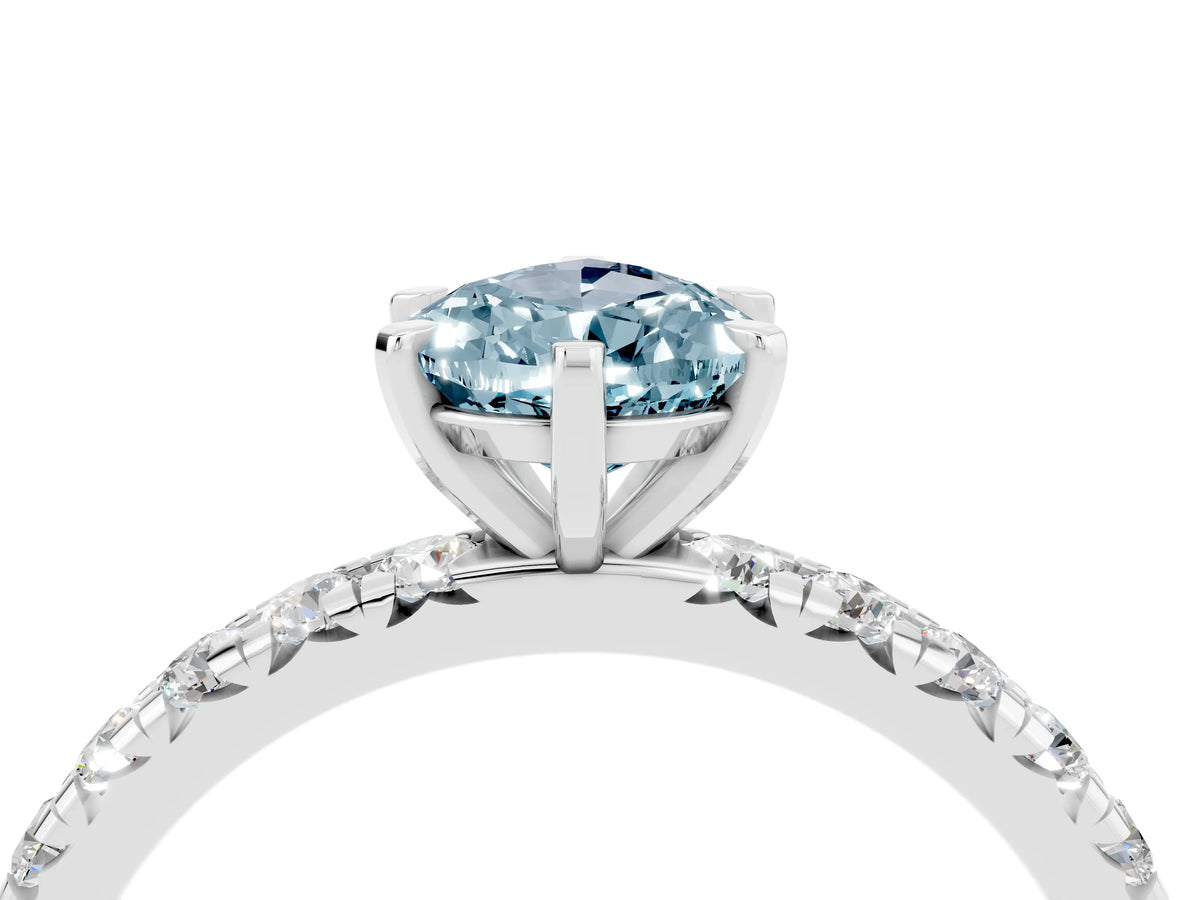 Pear Cut Aquamarine Pavé Solitaire Ring in Silver with Round Pavé Band and Prong Setting_4