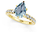 Pear Cut Aquamarine Pavé Solitaire Ring in Yellow gold with Round Pavé Band and Prong Setting_1