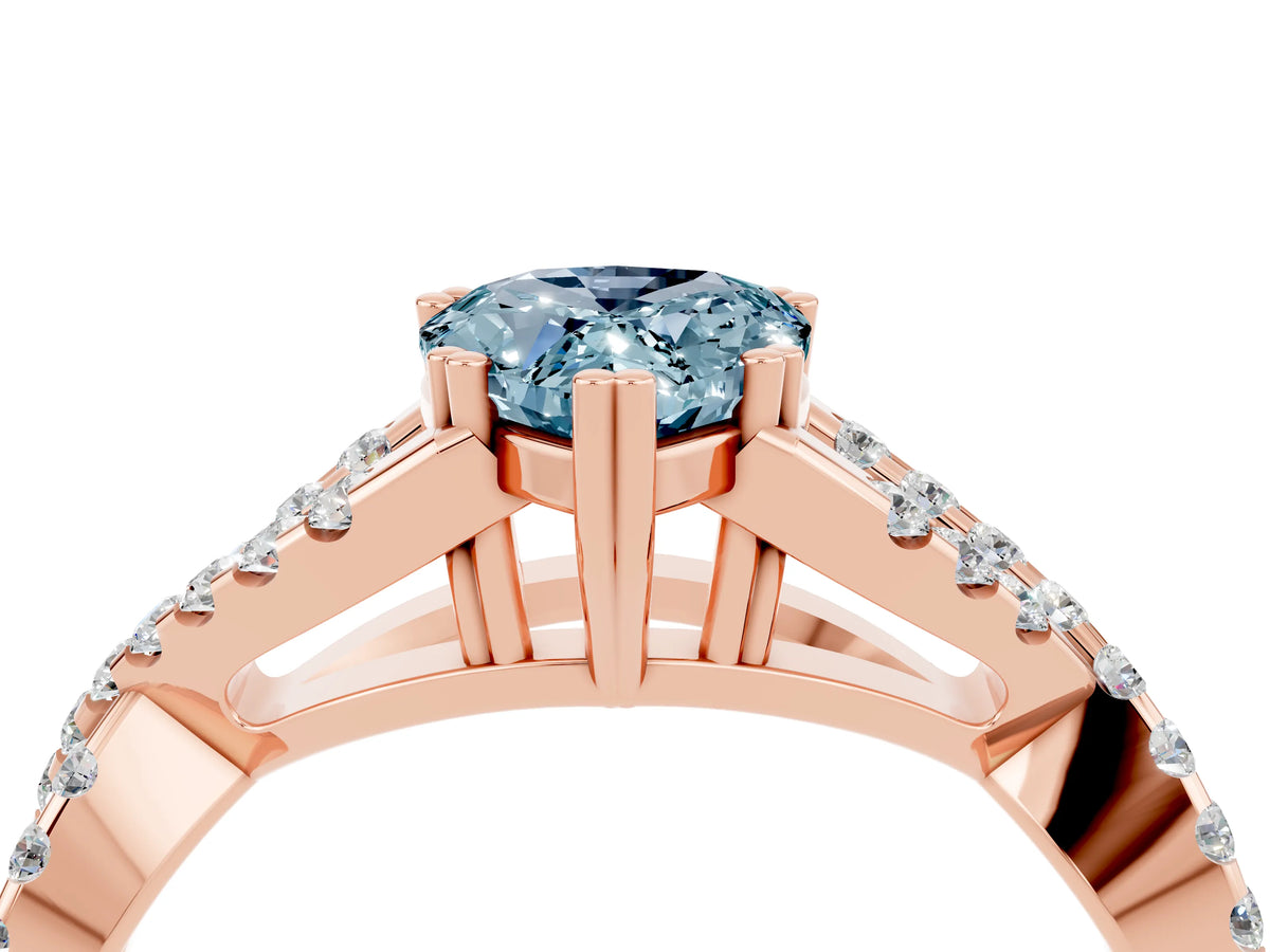 Pear Cut Aquamarine Solitaire Ring in Rose gold with Interwoven Pavé Band and Prong Setting_4
