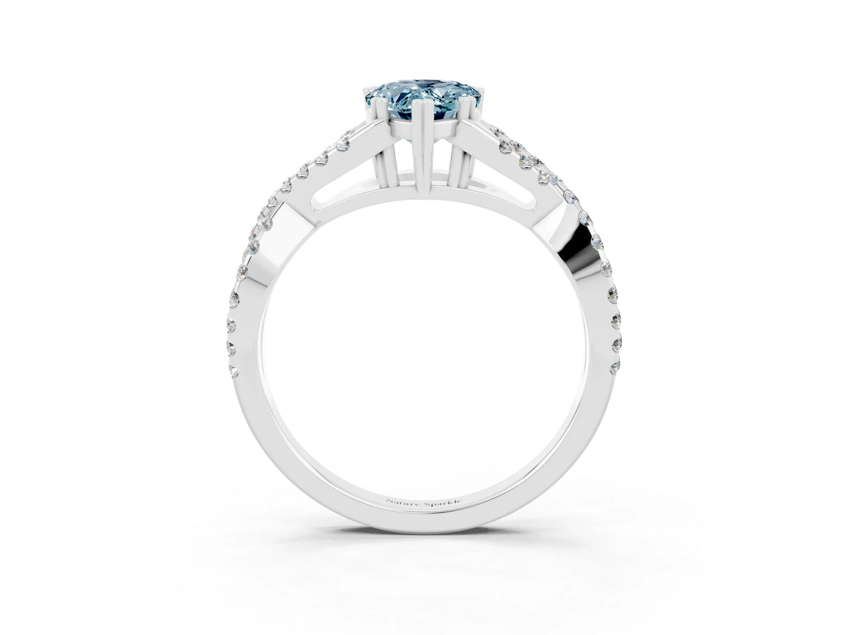 Pear Cut Aquamarine Solitaire Ring in Silver with Interwoven Pavé Band and Prong Setting_9