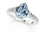 Pear Cut Aquamarine Solitaire Ring in White gold with Crossover Gallery and Round Pavé Band_1