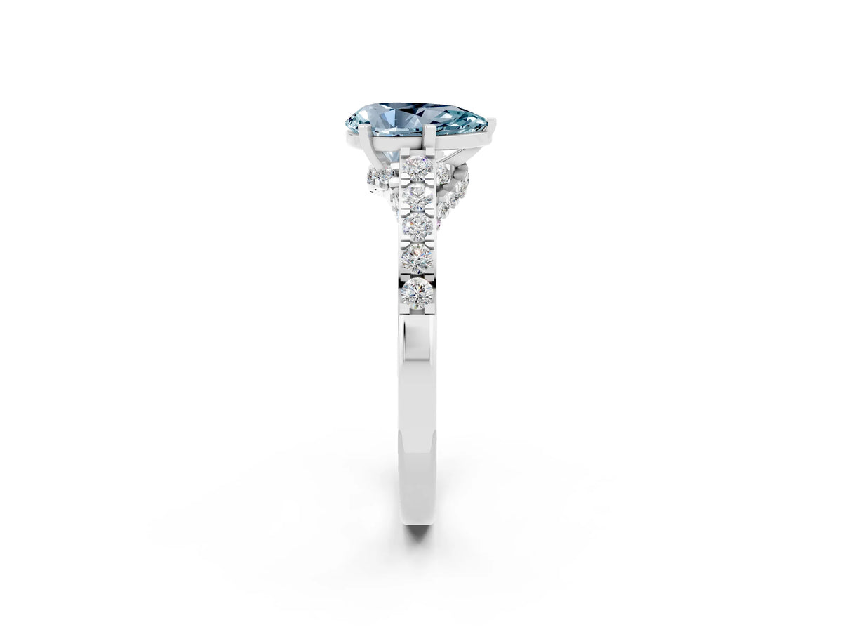 Pear Cut Aquamarine Solitaire Ring in White gold with Crossover Gallery and Round Pavé Band_2