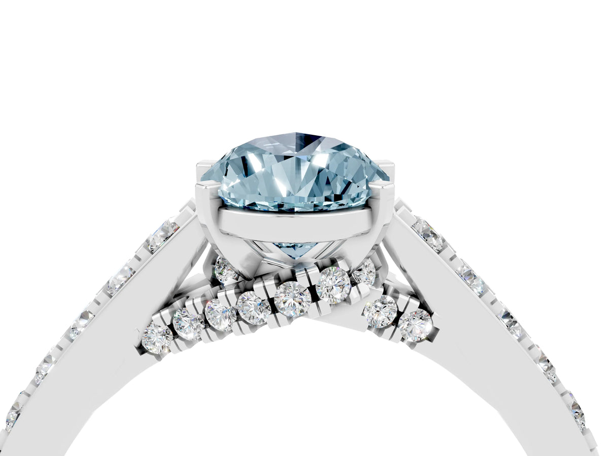 Pear Cut Aquamarine Solitaire Ring in White gold with Crossover Gallery and Round Pavé Band_4