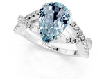 Pear Cut Aquamarine Solitaire Ring in White gold with Interwoven Pavé Band and Prong Setting_1