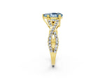 Pear Cut Aquamarine Solitaire Ring in Yellow gold with Interwoven Pavé Band and Prong Setting_2
