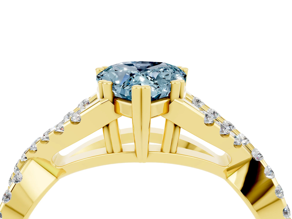 Pear Cut Aquamarine Solitaire Ring in Yellow gold with Interwoven Pavé Band and Prong Setting_4