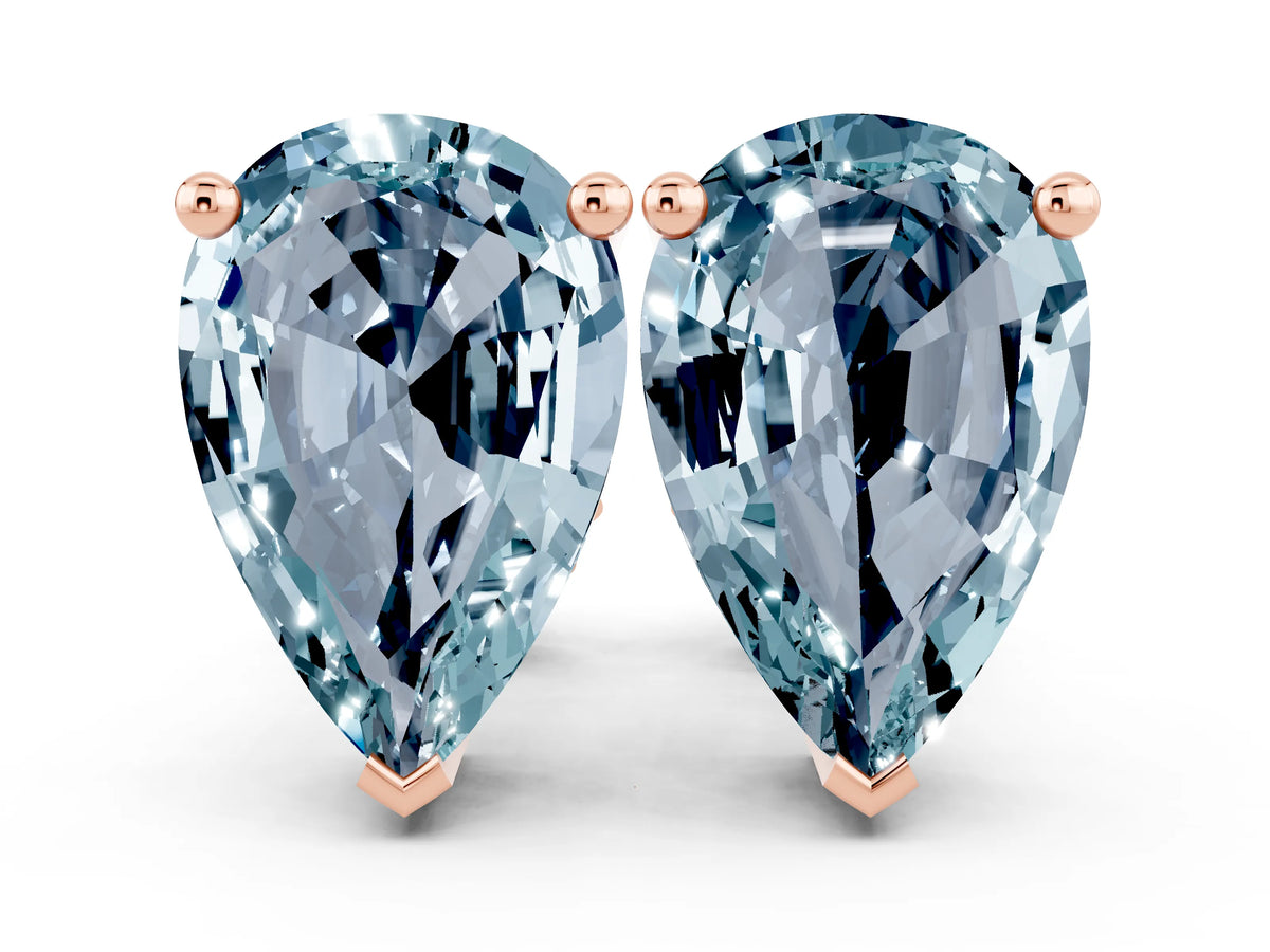Pear Cut Aquamarine Stud Earrings in Rose gold with Basket Setting
