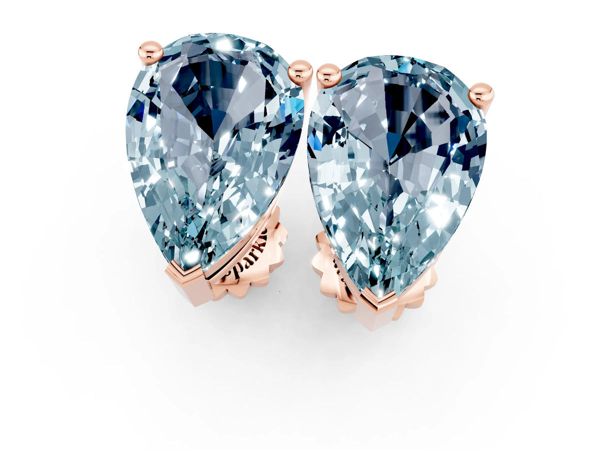 Pear Cut Aquamarine Stud Earrings in Rose gold with Basket Setting_1