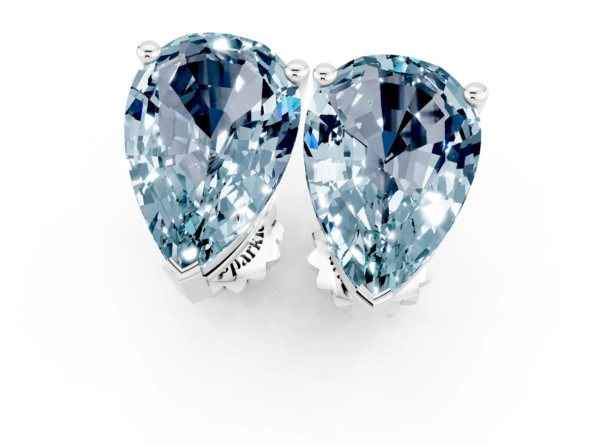 Pear Cut Aquamarine Stud Earrings in White gold with Basket Setting_1