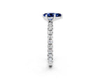 Pear Cut Blue Sapphire Pavé Solitaire Ring in White gold with Round Pavé Band and Prong Setting_2