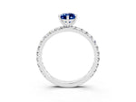 Pear Cut Blue Sapphire Pavé Solitaire Ring in White gold with Round Pavé Band and Prong Setting_3