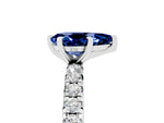 Pear Cut Blue Sapphire Pavé Solitaire Ring in White gold with Round Pavé Band and Prong Setting_5