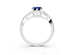 Pear Cut Blue Sapphire Solitaire Ring in Platinum with Interwoven Pavé Band and Prong Setting_9