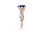 Pear Cut Blue Sapphire Solitaire Ring in Rose gold with Interwoven Pavé Band and Prong Setting_2