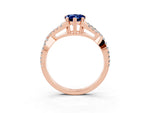 Pear Cut Blue Sapphire Solitaire Ring in Rose gold with Interwoven Pavé Band and Prong Setting_3
