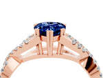 Pear Cut Blue Sapphire Solitaire Ring in Rose gold with Interwoven Pavé Band and Prong Setting_4