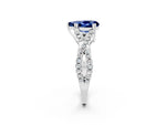 Pear Cut Blue Sapphire Solitaire Ring in White gold with Interwoven Pavé Band and Prong Setting_2
