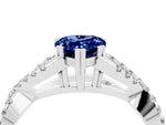 Pear Cut Blue Sapphire Solitaire Ring in White gold with Interwoven Pavé Band and Prong Setting_4