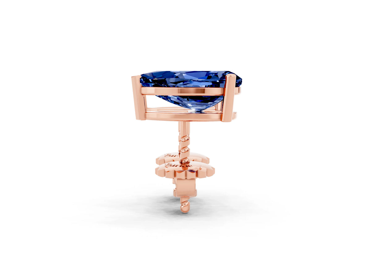 Pear Cut Blue Sapphire Stud Earrings in Rose gold with Basket Setting_2