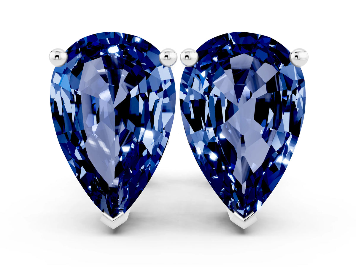 Pear Cut Blue Sapphire Stud Earrings in White gold with Basket Setting