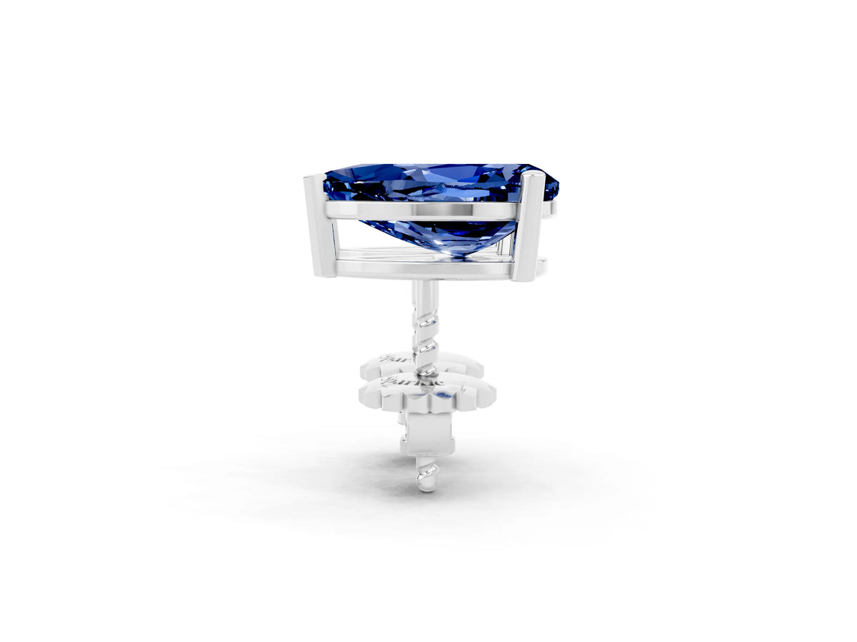 Pear Cut Blue Sapphire Stud Earrings in White gold with Basket Setting_2