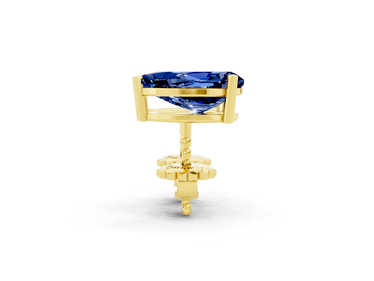 Pear Cut Blue Sapphire Stud Earrings in Yellow gold with Basket Setting_2