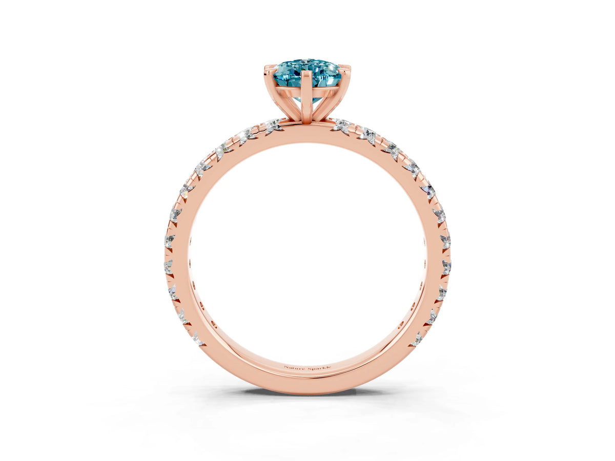 Pear Cut Blue Topaz Pavé Solitaire Ring in Rose gold with Round Pavé Band and Prong Setting_3