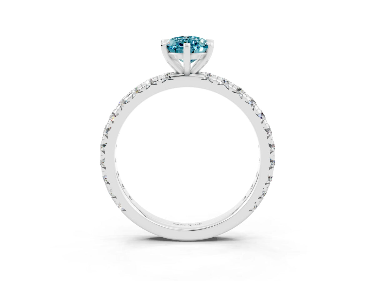 Pear Cut Blue Topaz Pavé Solitaire Ring in White gold with Round Pavé Band and Prong Setting_3