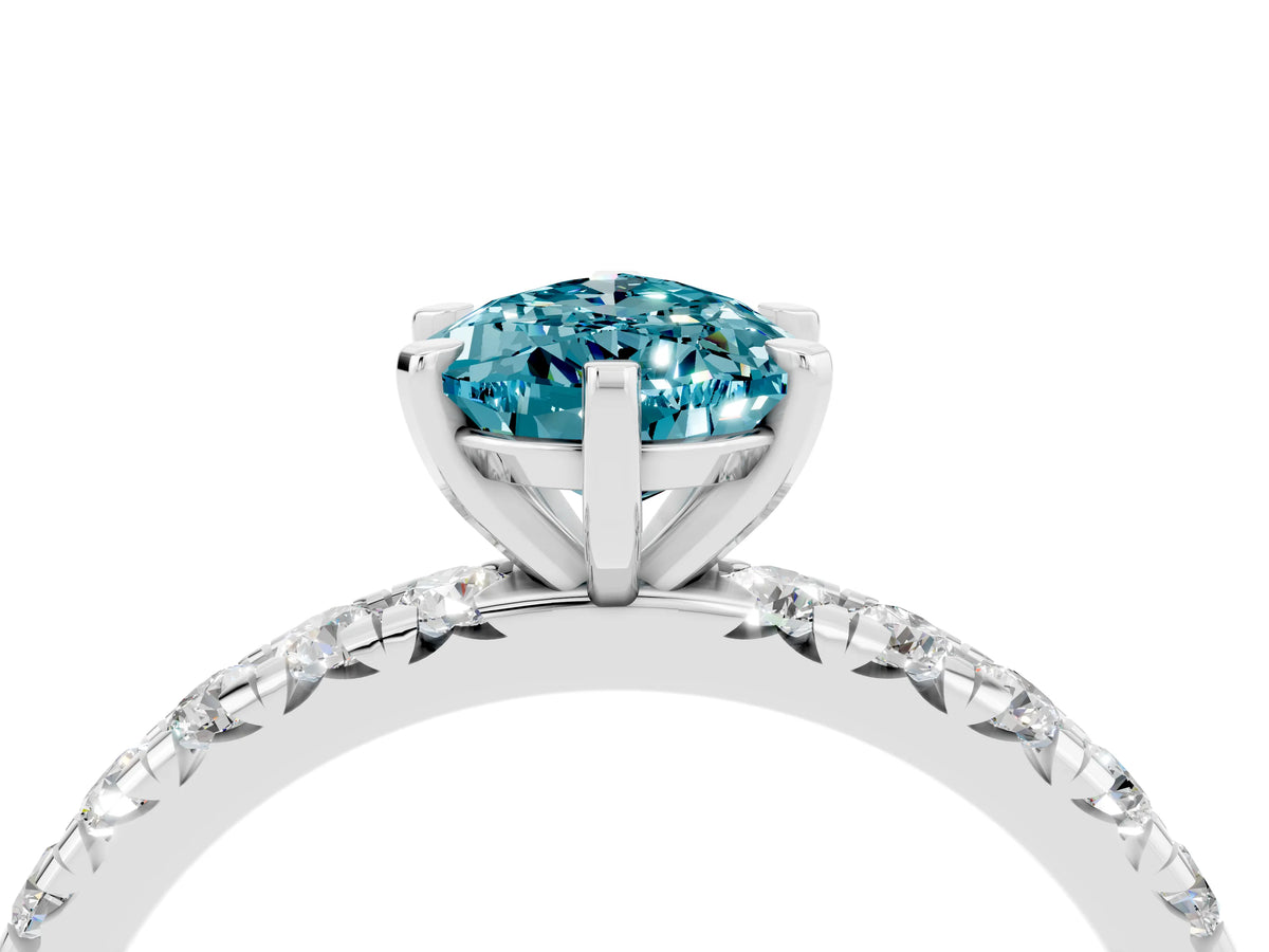 Pear Cut Blue Topaz Pavé Solitaire Ring in White gold with Round Pavé Band and Prong Setting_4