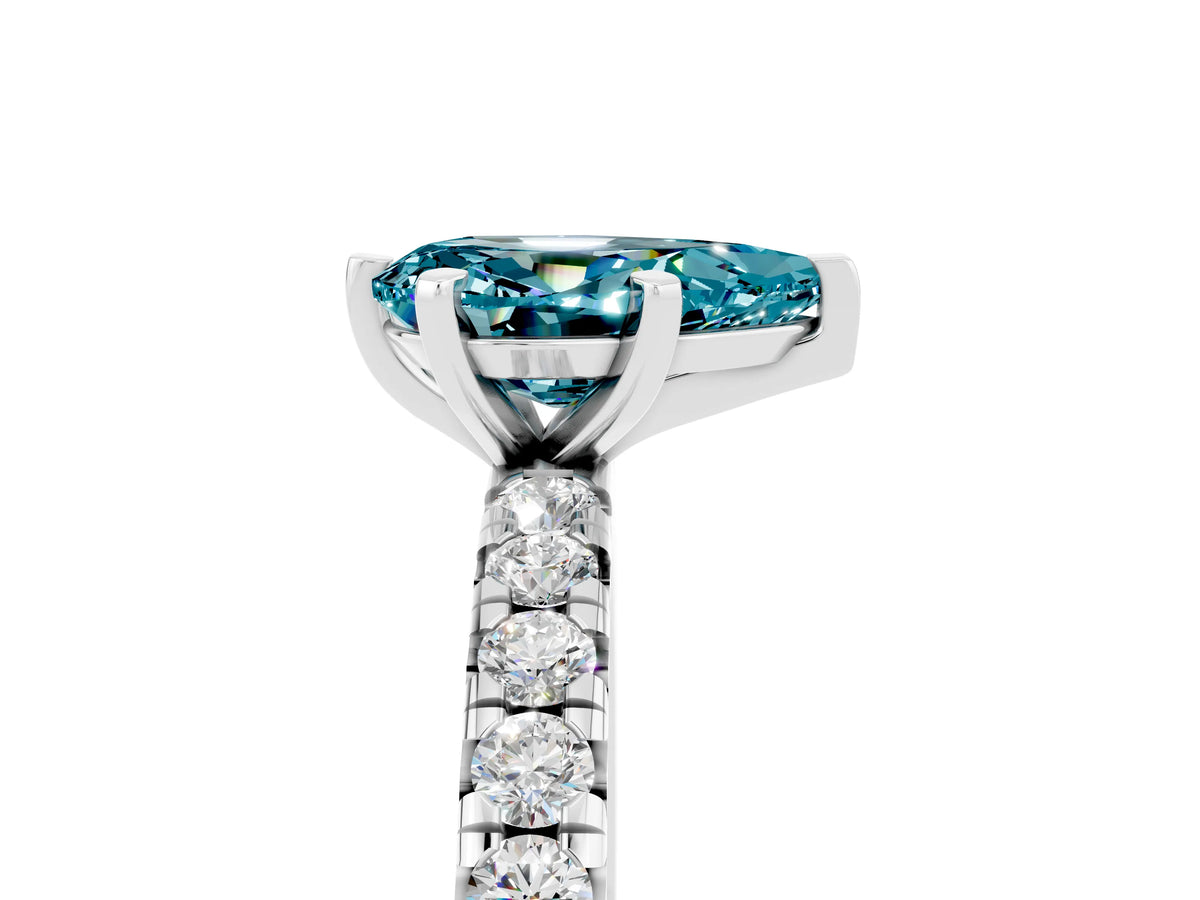 Pear Cut Blue Topaz Pavé Solitaire Ring in White gold with Round Pavé Band and Prong Setting_5